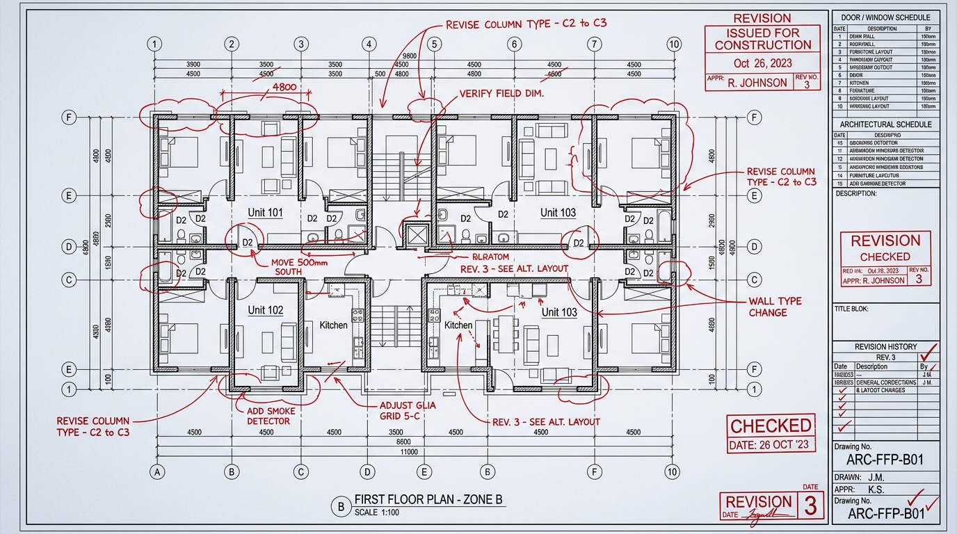 Extract Red-Line Markups architectural revision schematic
